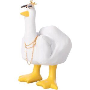 Funny Resin Duck Statue with Crown and Glasses White Yellow Desk Office Decor
